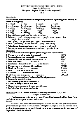 Bộ đề thi học sinh giỏi môn Tiếng Anh Khối 9